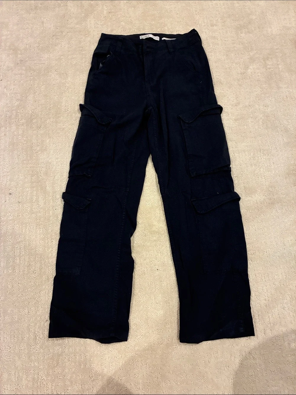 Bershka Men's Black Cargo Trousers with Multi-Pocket Detail
